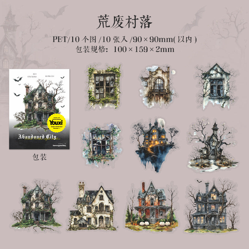 Deserted City Series Large Size Gothic Landscape PET Stickers, 10 Pcs - ViktaShop