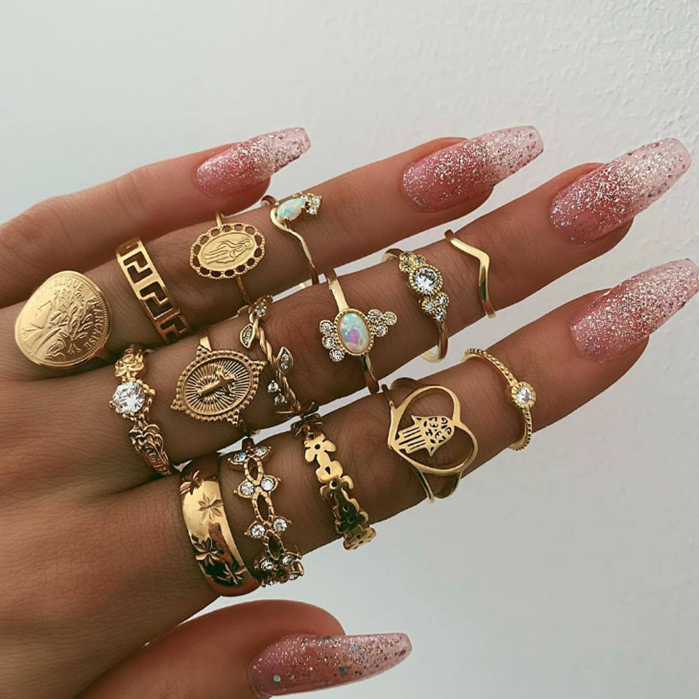 Retro Gold Ring Set - 15 Pcs - ViktaShop