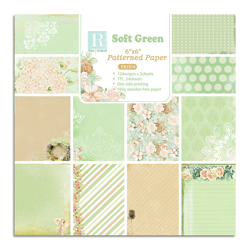 Soft Green DIY Background Pattern Paper - 24 Sheets - ViktaShop