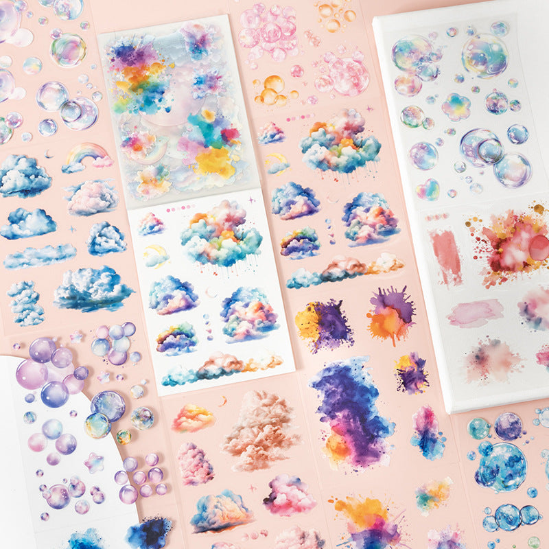 Colorful World Series Watercolor Die-Cut Sticker Book 4 Styles 18 Sheets