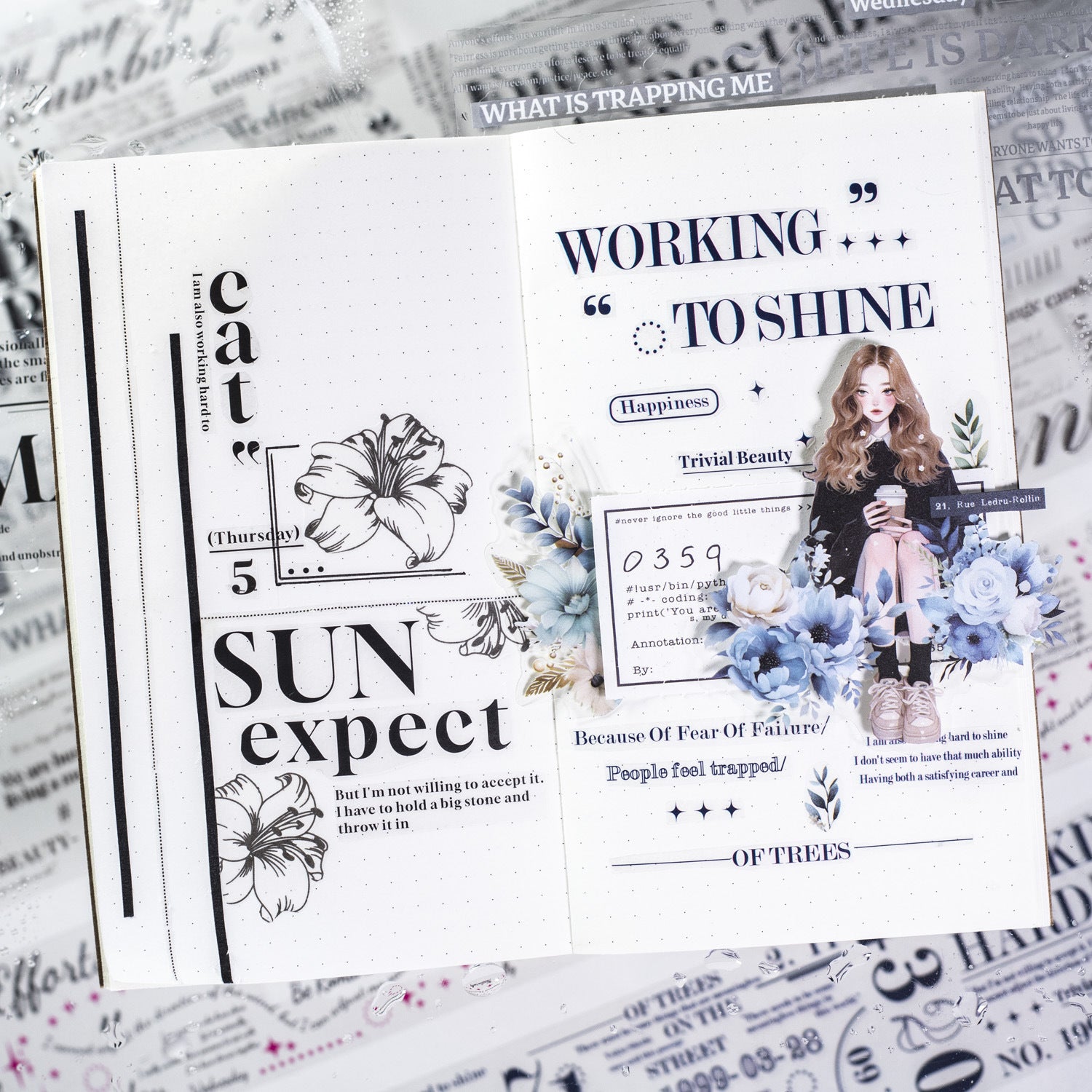 Rain Diary – PET Tape, English Text Plain Series, 2m - ViktaShop