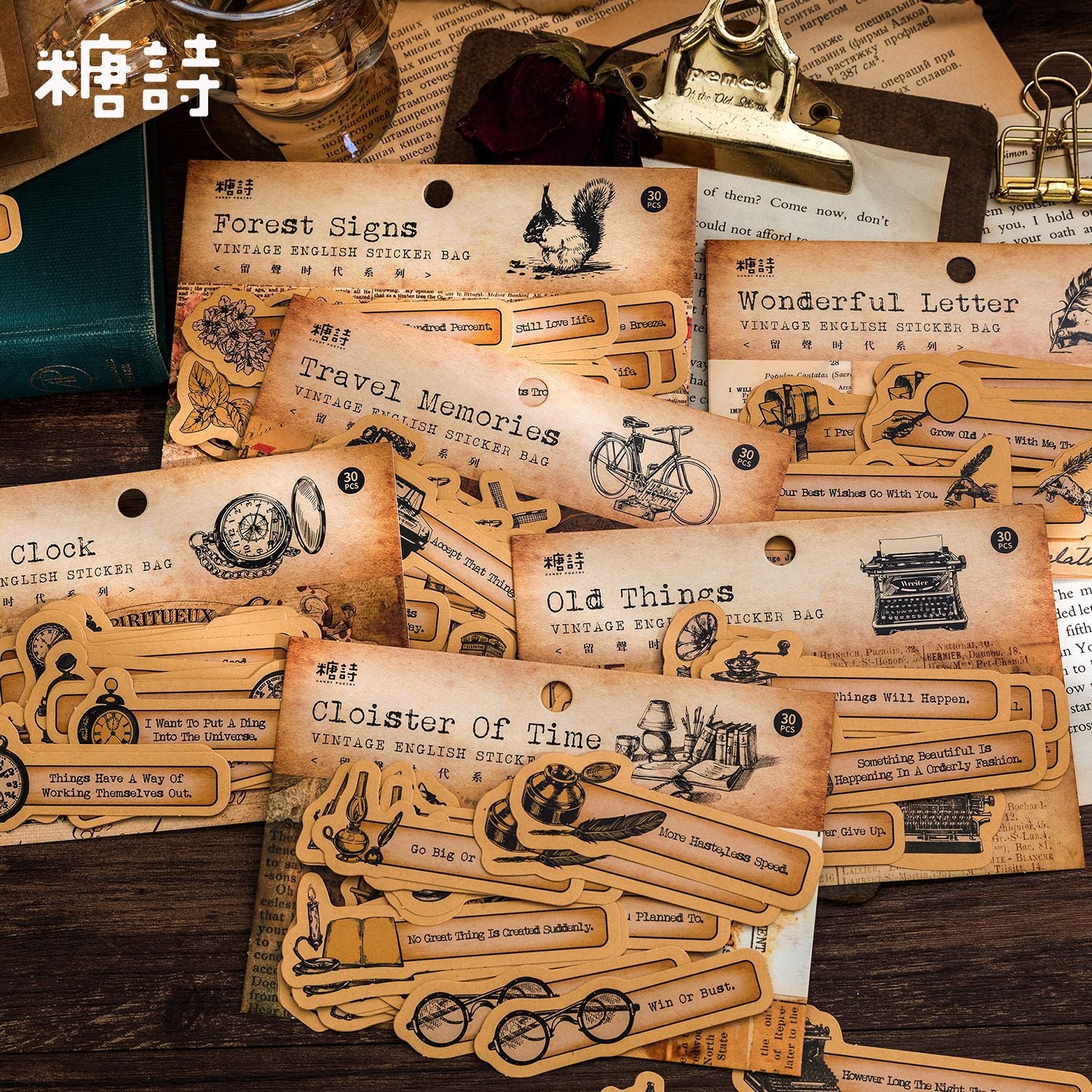 Retro English Sticker Pack - Time Series, 6 Options - ViktaShop