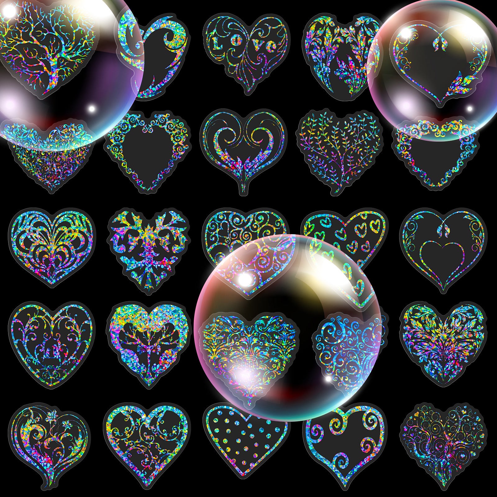 Transparent Laser Love PET Stickers – Colorful Flowing Heart Series, 50 Pcs - ViktaShop