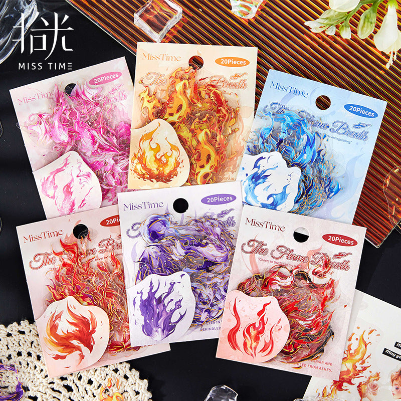 Blazing Flame Series PET Gold Stickers - 20 Pcs - ViktaShop