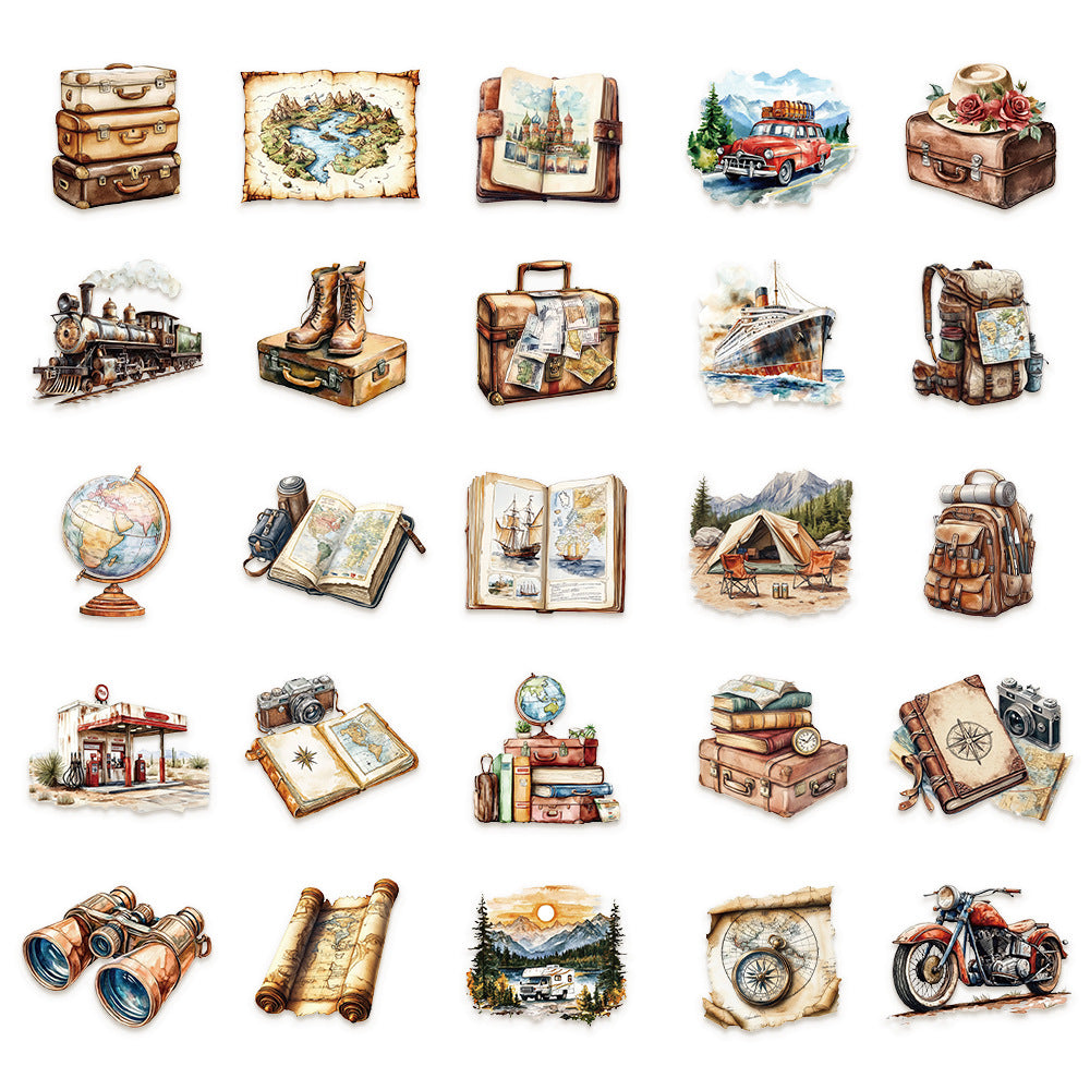 Retro Travel Stickers – Waterproof Decorative Stickers, 50 Pcs - ViktaShop