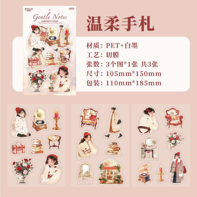 Paper Track PET Stickers - Heart Breeze Series, 3 Sheets - ViktaShop