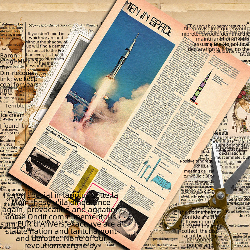 Retro Planet Newspaper Paper - Character Pattern Collage, 8 Pcs - ViktaShop