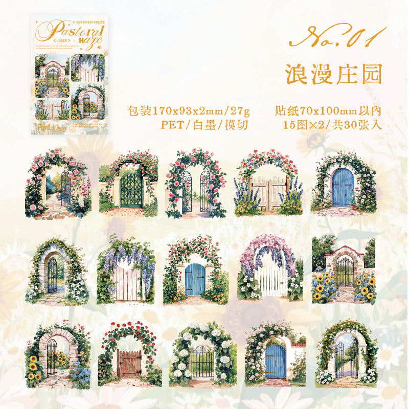 PET Stickers – Pastoral Mist Series, Die-Cut Landscape Pack, 6 Options - ViktaShop