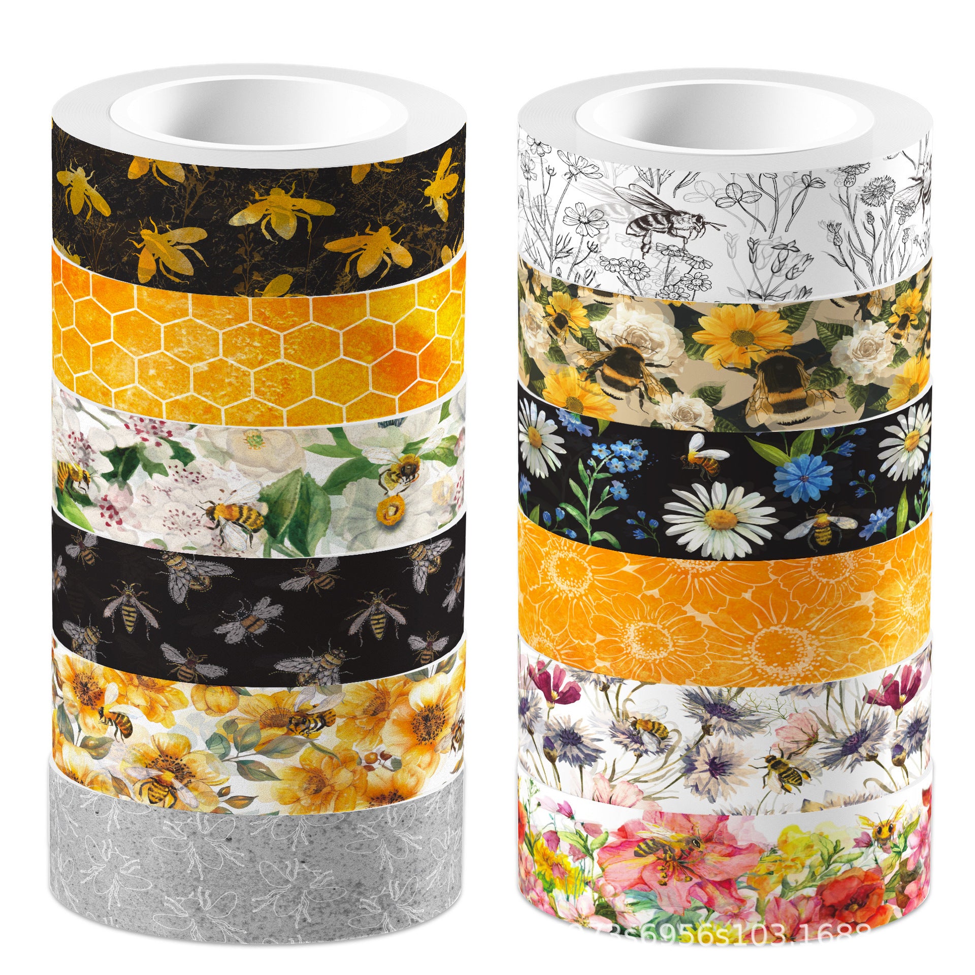 Spring Bee & Flowers Washi Tape – Transparent Roll, 5m - ViktaShop