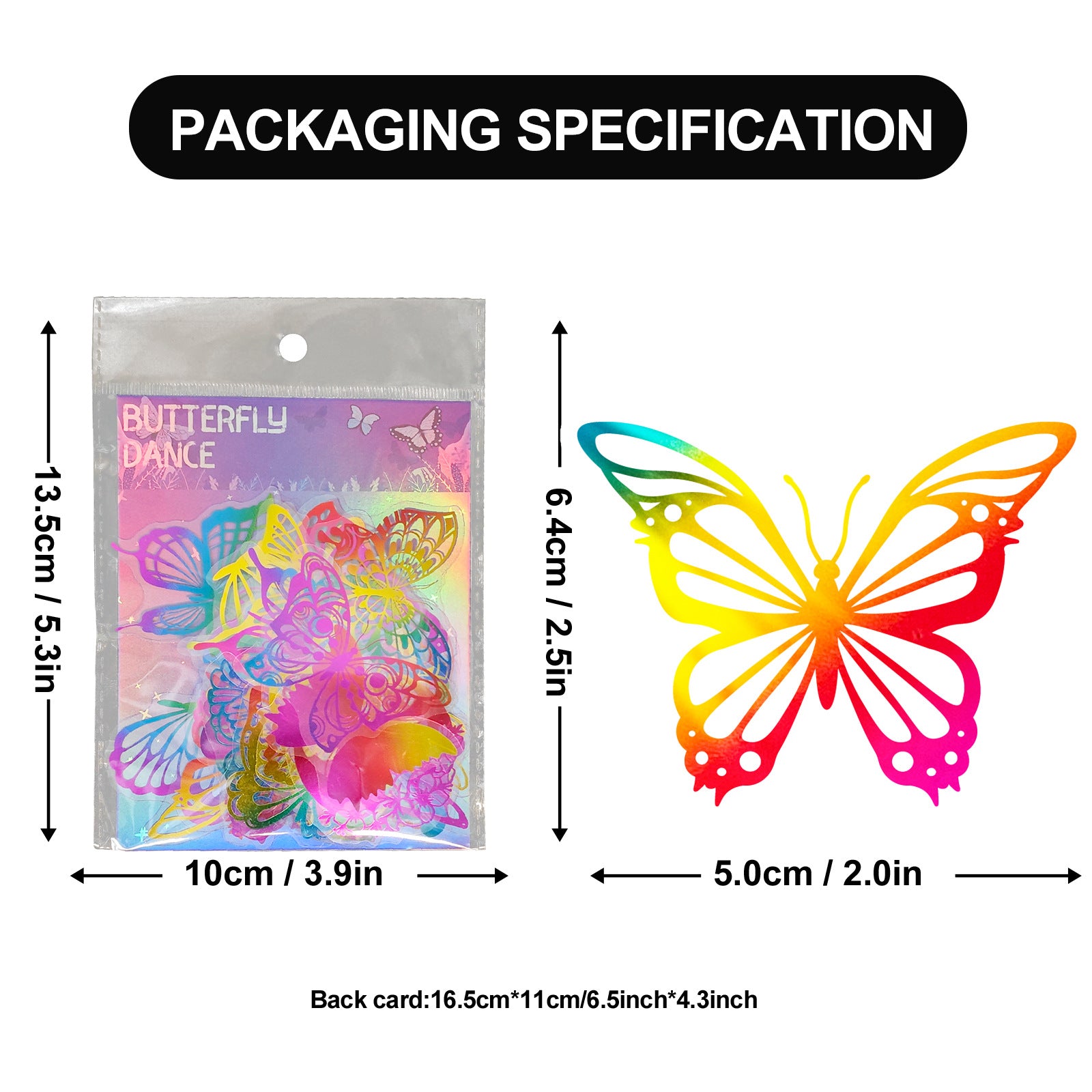 Gold Laser Butterfly Stickers – Dream Color Flash Series, 50 Pcs - ViktaShop