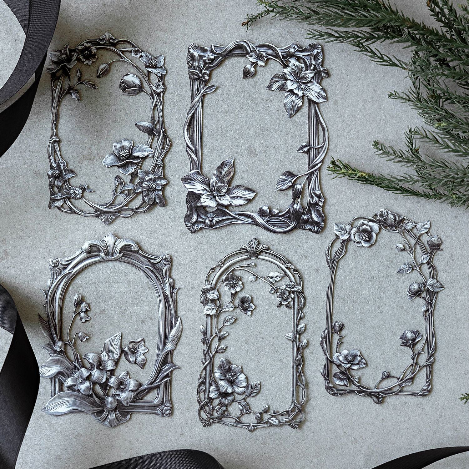Vintage silver paper decoration 10 psc