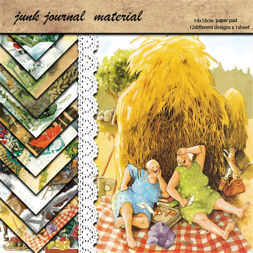 Dutch Granny Christmas Paper - Retro Collage Series, 12 Sheets - ViktaShop