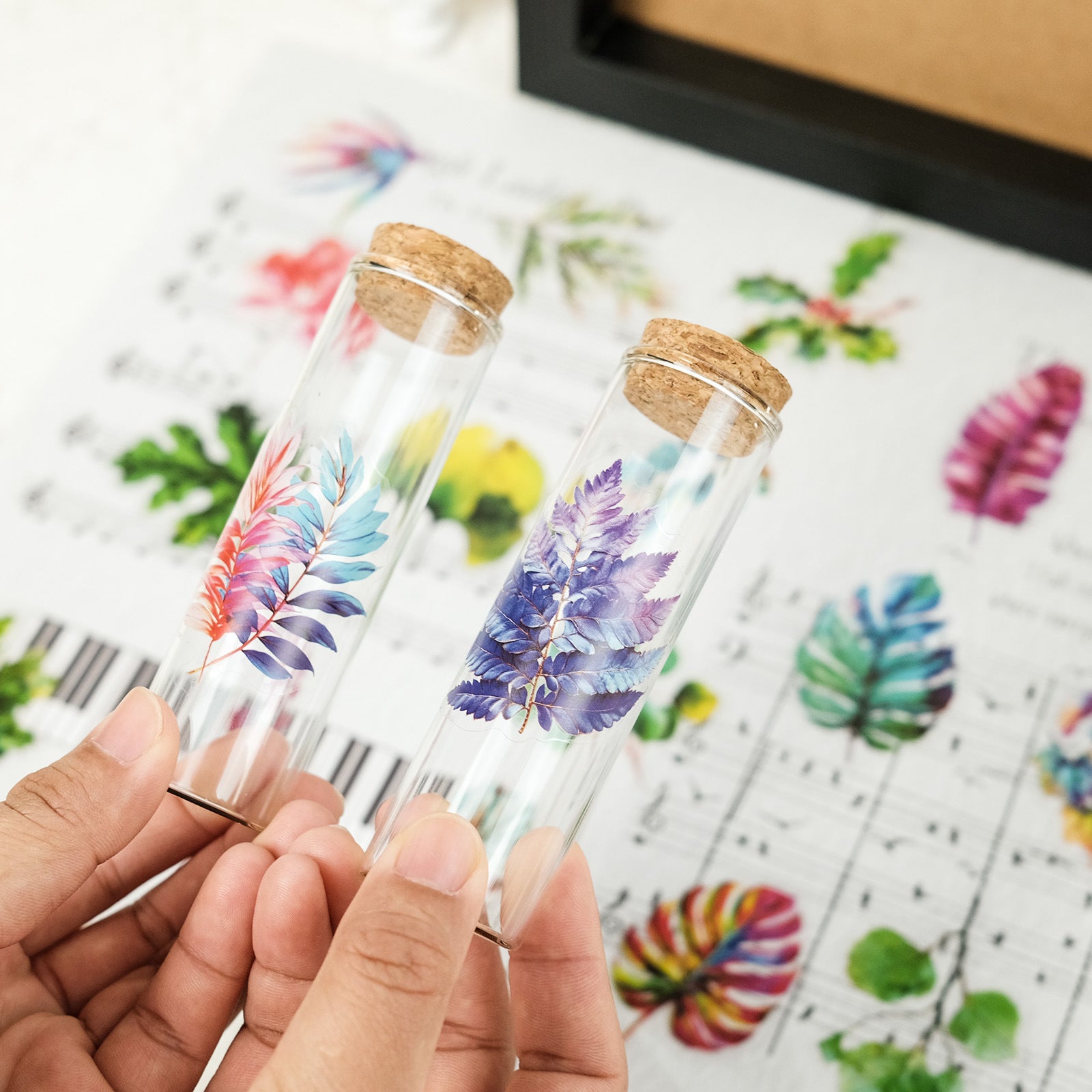 Color Leaves PET Stickers – Simulated Plant Design, 50 Pcs - ViktaShop