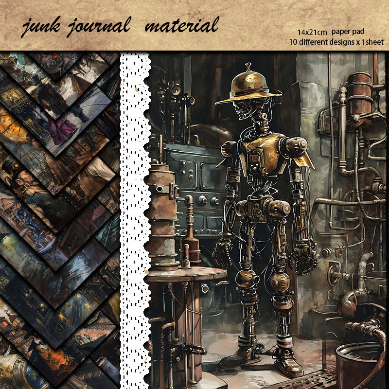 Industrial Revolution Mechanical Age Character Pattern Paper - Retro Style, 10 Sheets - ViktaShop