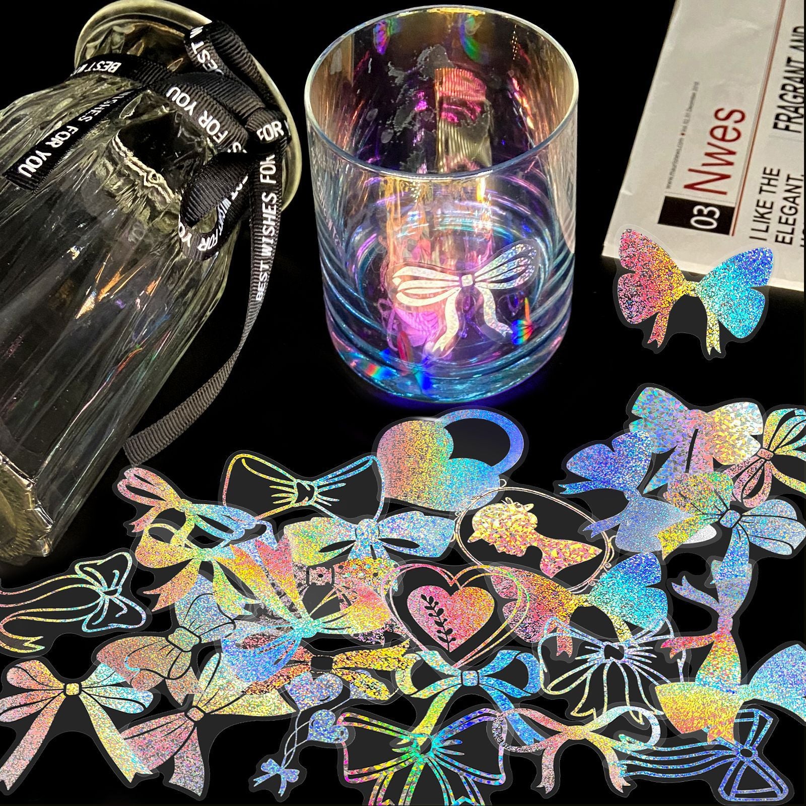 Retro Laser PET Stickers – Transparent Holographic, 100 Pcs - ViktaShop
