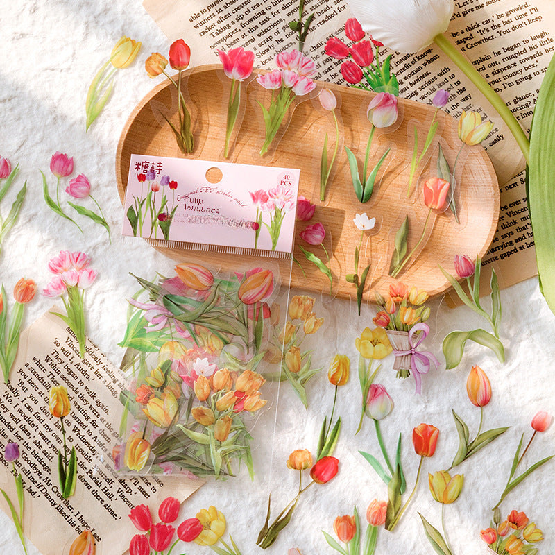 Flower PET Stickers – Floral Themed Stickers, 40 Pcs - ViktaShop