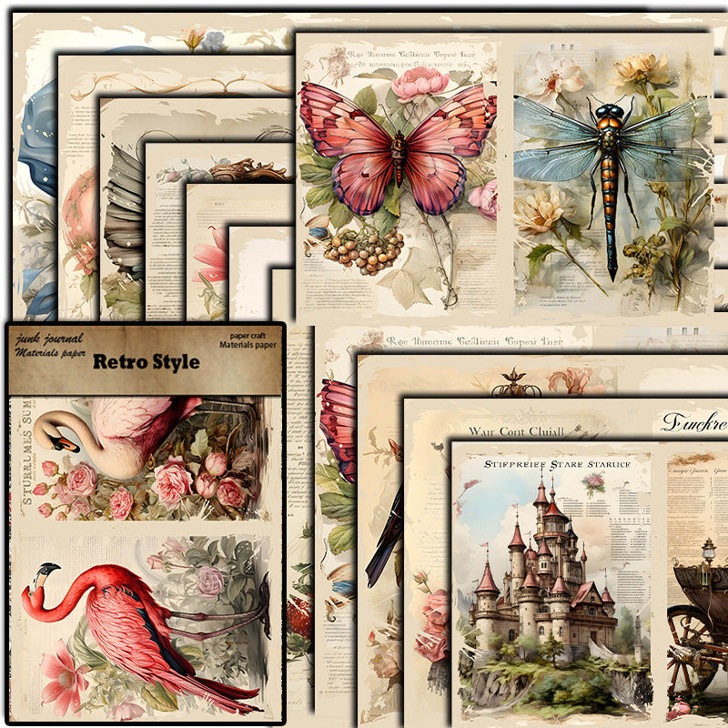 European Castle Carriage Material Paper - Retro Collage Series, 11 Sheets