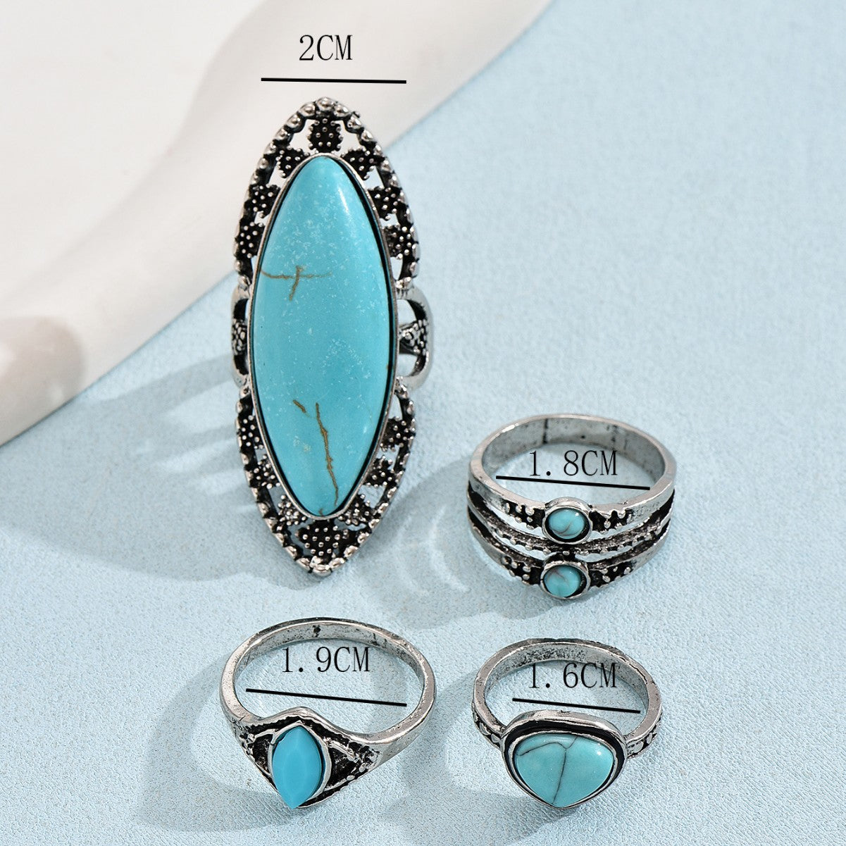 Retro Turquoise Inlay Open Ring – Ethnic Style - ViktaShop