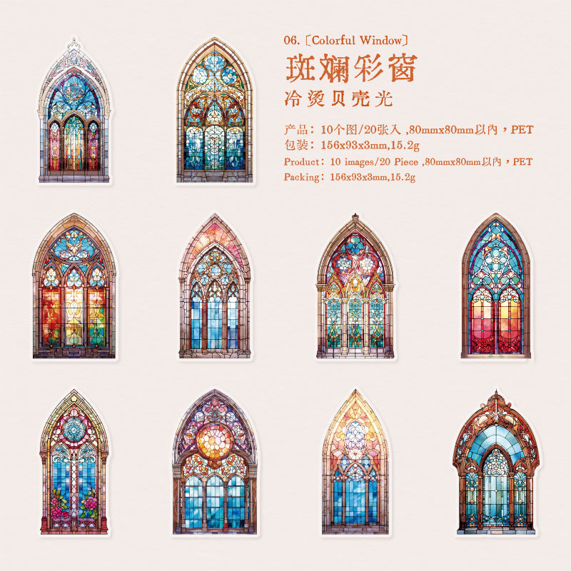 Colorful Glass Window – PET Sticker Pack, 6 Designs, 20 Pcs - ViktaShop