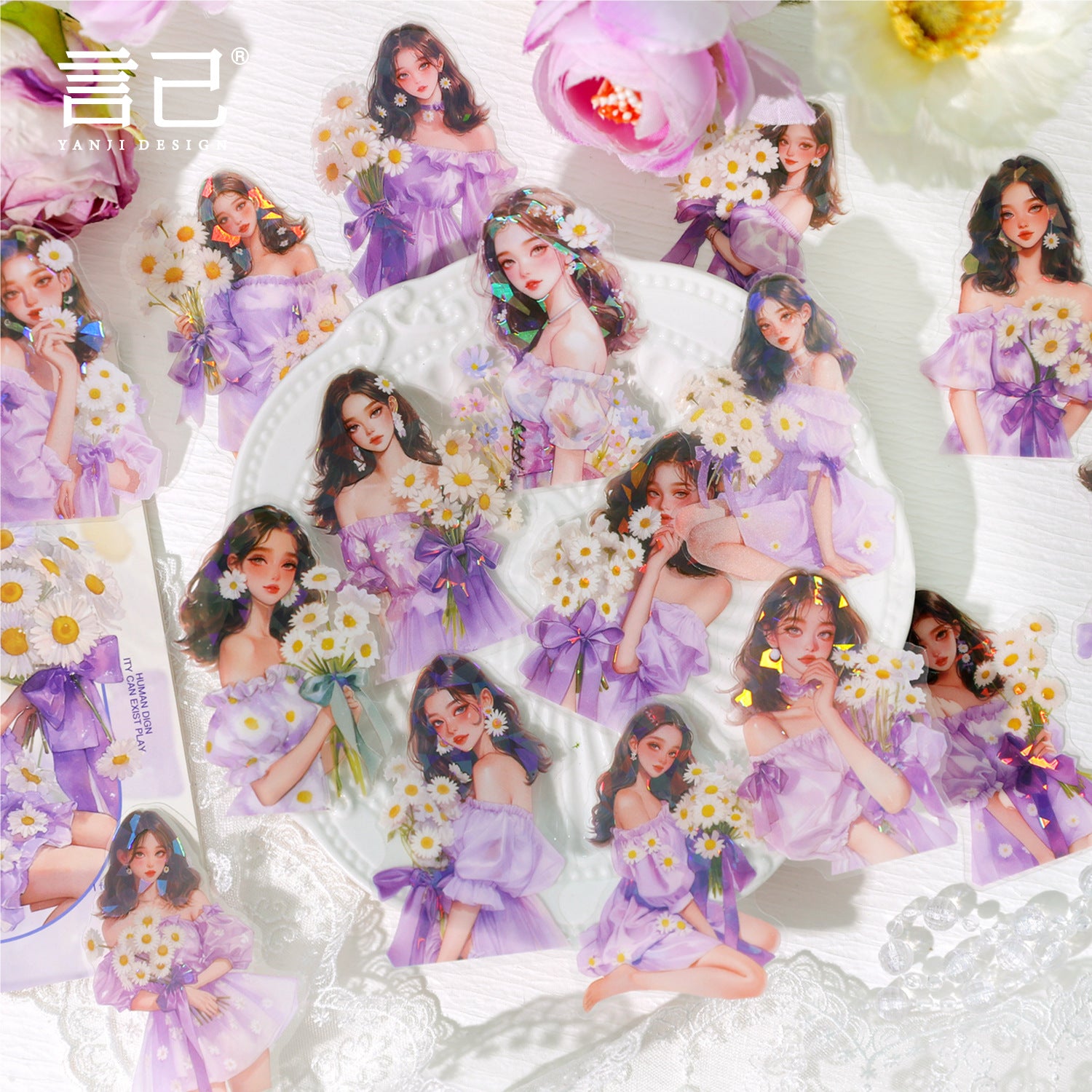 Series PET Material Sticker Pack – Daisy Story, 15 Sheets - ViktaShop