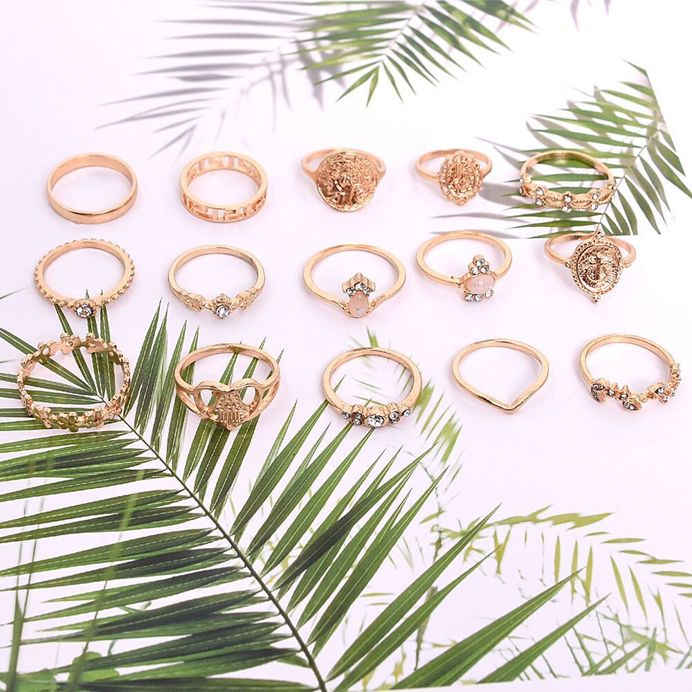 Retro Gold Ring Set - 15 Pcs - ViktaShop