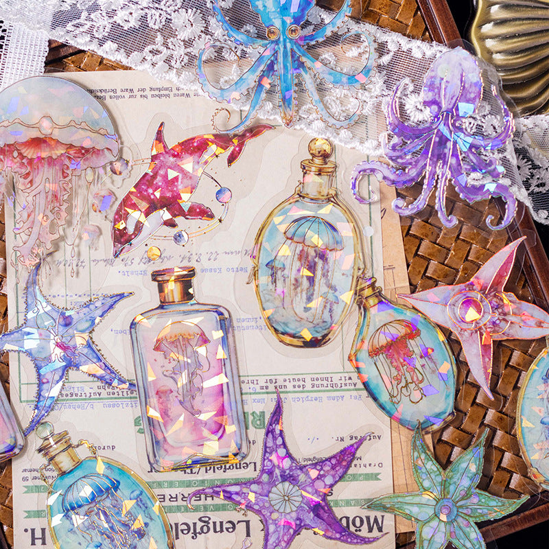 Ocean Land Series PET Stickers - Gilding Shell, Light Jellyfish, 20 Pcs - ViktaShop