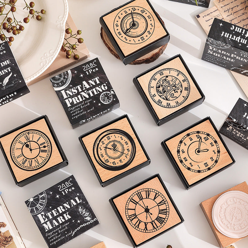 Wooden Stamp – Retro Clock Design, Beech Wood, 6 Options - ViktaShop