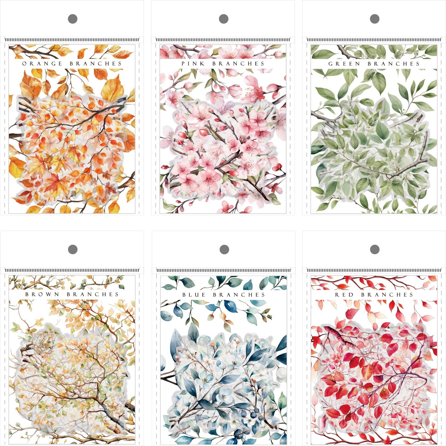 Branches and Leaves Series Plant Pet Stickers 20 Pcs  6 Styles