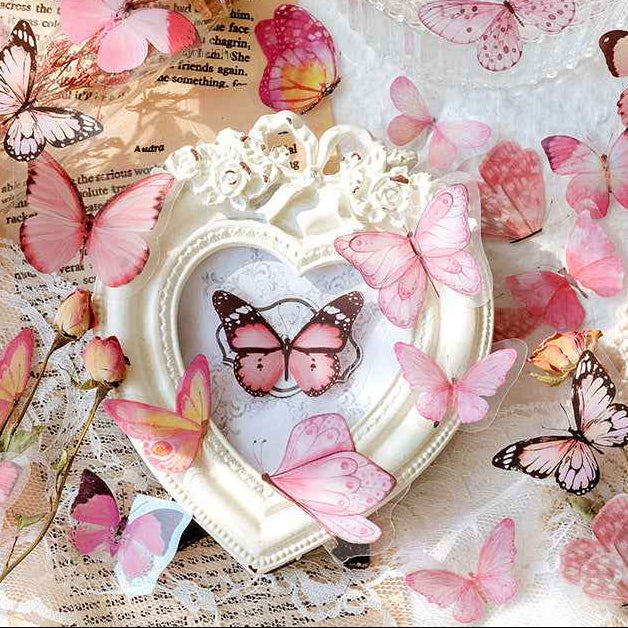 Vintage Butterfly PET Stickers, 40 Pcs