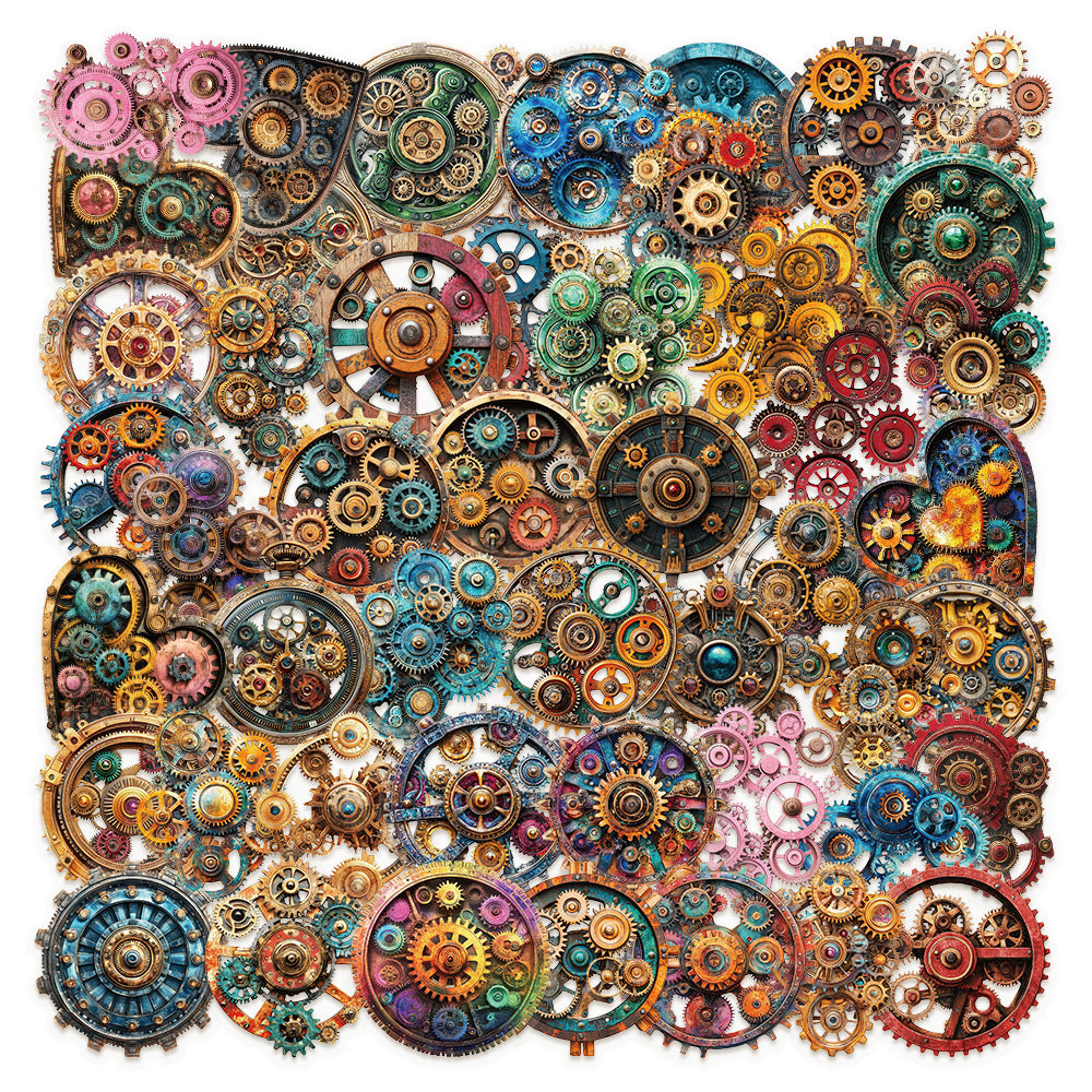Time and Space Gear Stickers – Decorative Stickers for Scrapbooking, 50 Pcs - ViktaShop