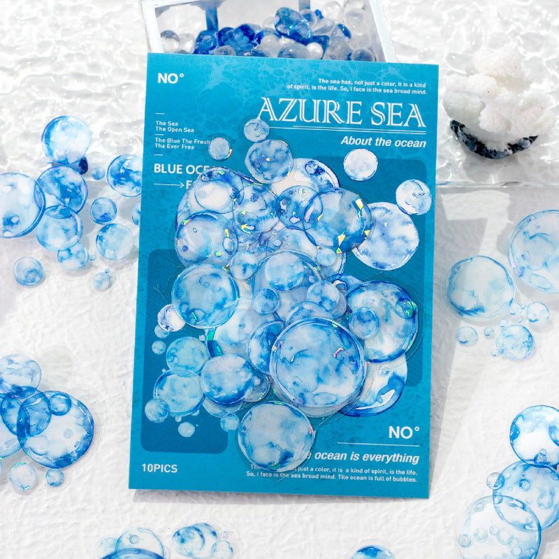 Blue sea PET stickers 10 psc