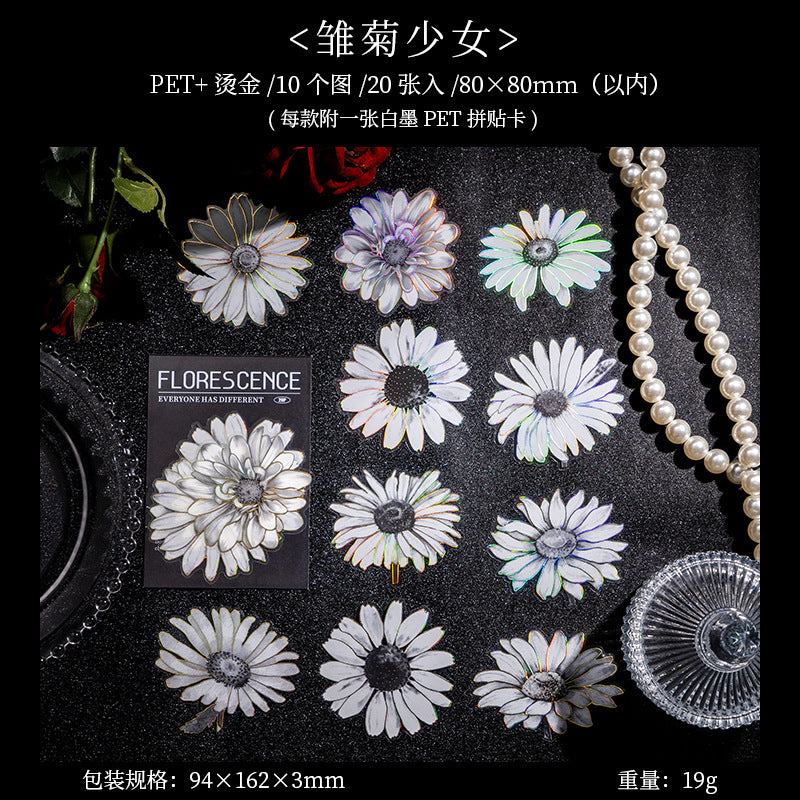 PET Stickers - Night Flowers Series, 20 Pcs - ViktaShop