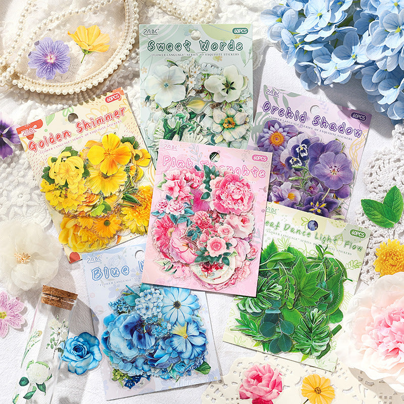 Leisurely Flower Transparent PET Stickers – Retro Flower & Leaf Design - ViktaShop