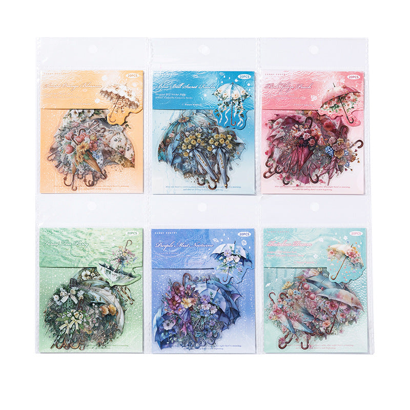 Flower umbrella PET sticers 10 psc