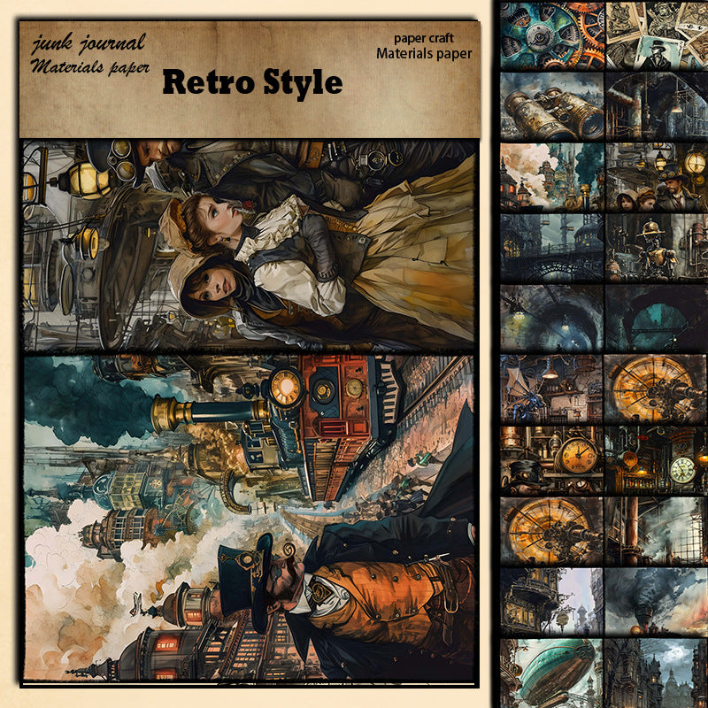 Industrial Revolution Mechanical Age Character Pattern Paper - Retro Style, 10 Sheets - ViktaShop