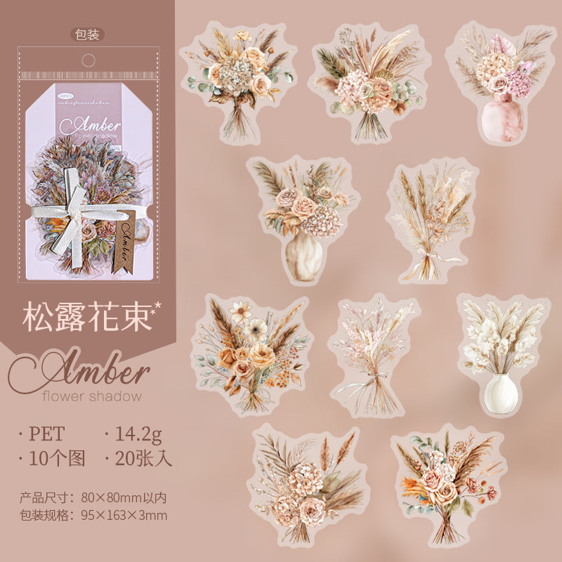 Amber Flower Shadow Series PET Stickers, 6 Options - ViktaShop