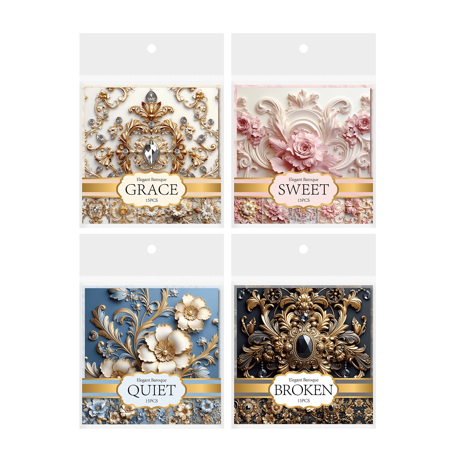 Elegant Baroque Sticker Pack - European Retro Style, 4 Options - ViktaShop