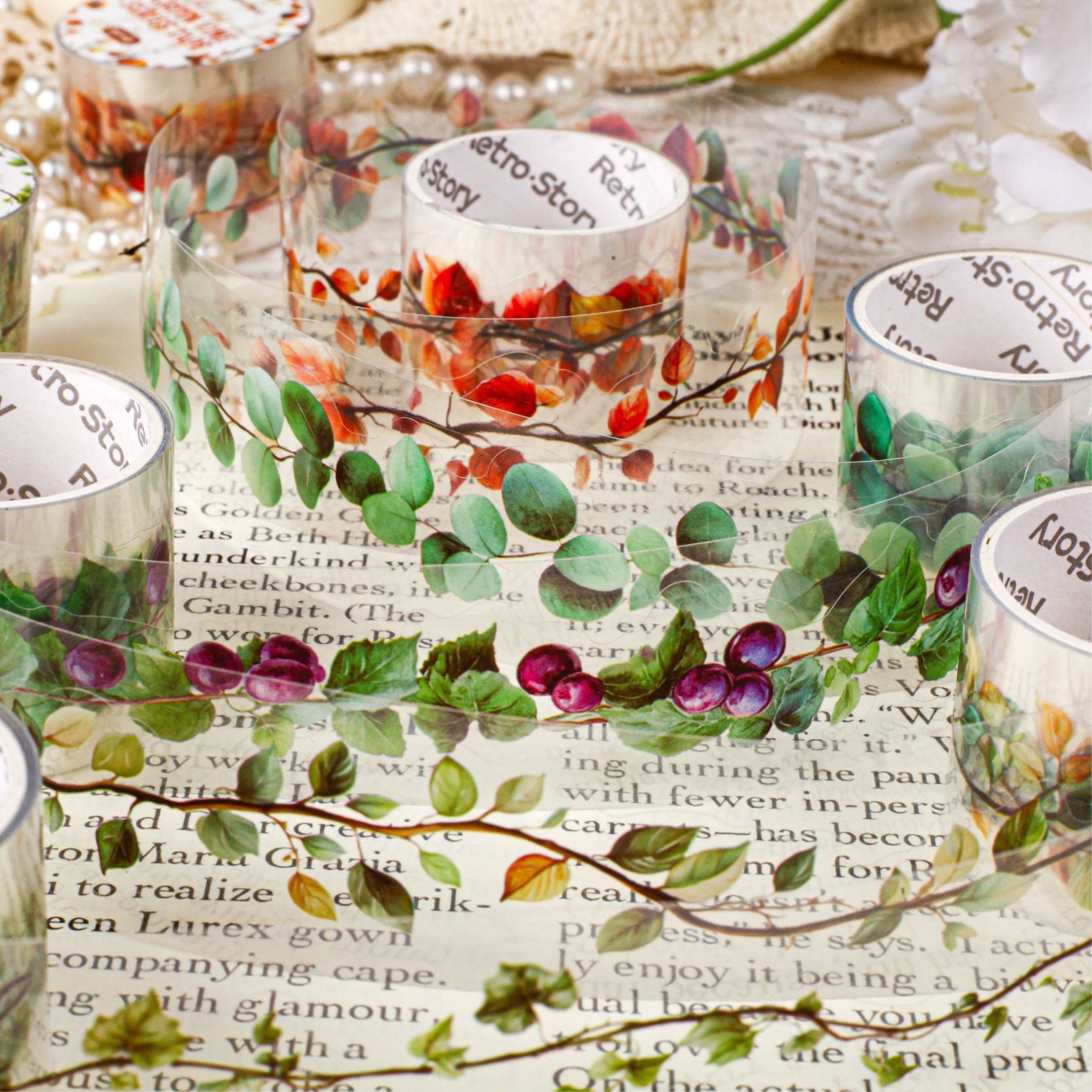 Cuiman Series – Retro Story PET Tape, Vine Flower Branch Theme, 2m - ViktaShop