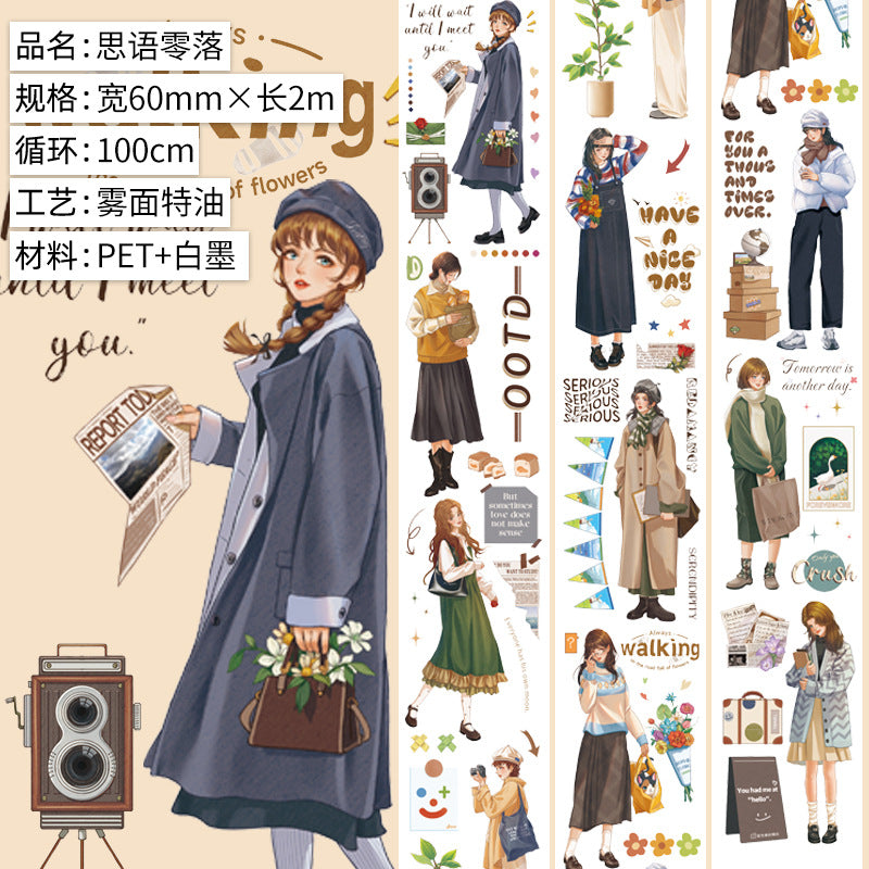 Modern PET Tape – Character Collage, Small Fresh Flowers - 2m - ViktaShop