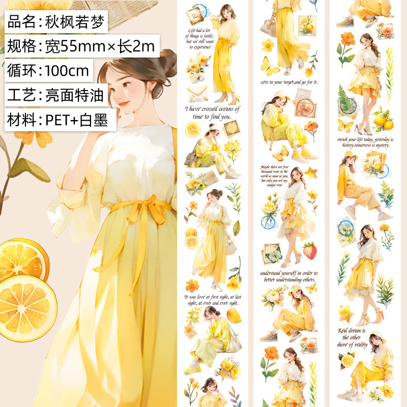 PET Journal Tape – Flower Material & Retro Character - 2m - ViktaShop