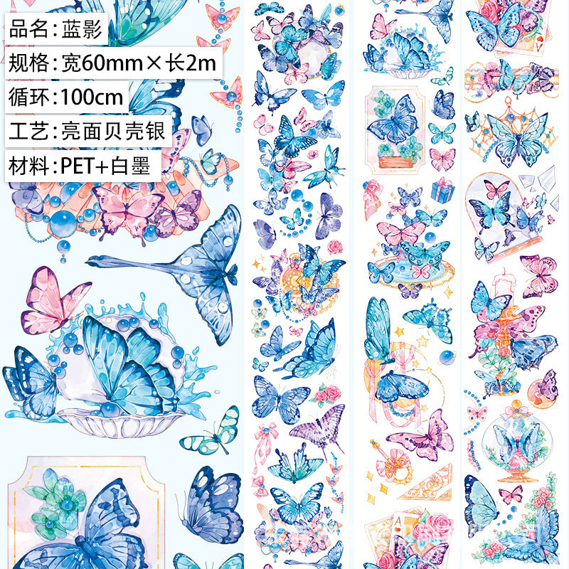 Retro Die-Cut PET Tape – Characters, Flowers, Butterfly Shell Collage - 2m - ViktaShop