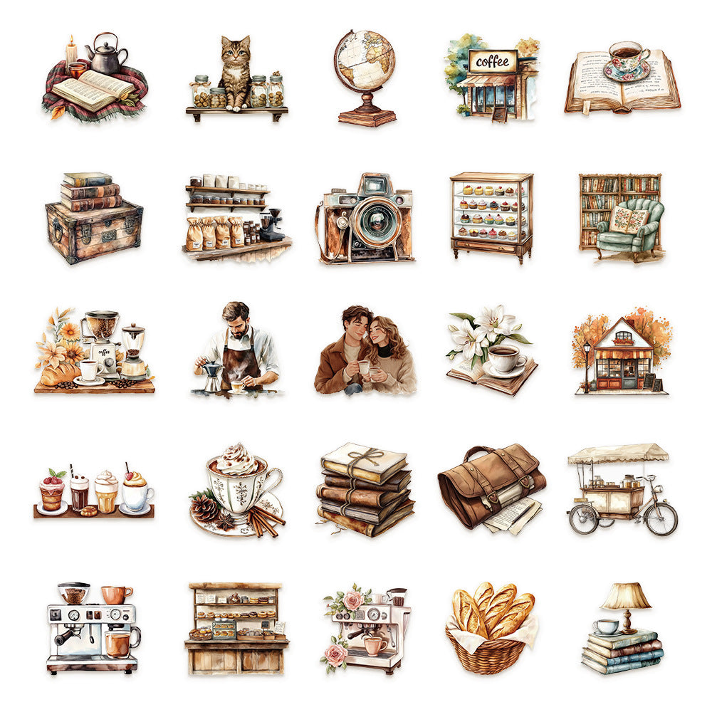 Vintage cafe stickers 50 psc