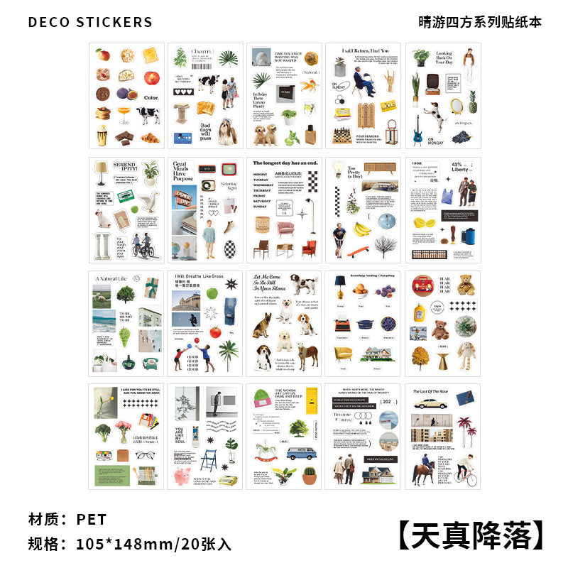 PET Sticker Book – Retro Literary Decoration Material Stickers, 20 Pcs - ViktaShop