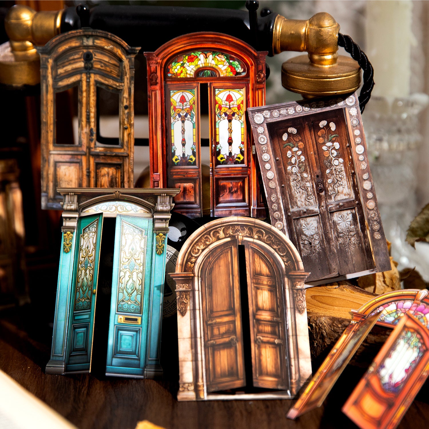Hard Card Stickers - Retro Door Series, Hollow, 10 Pcs