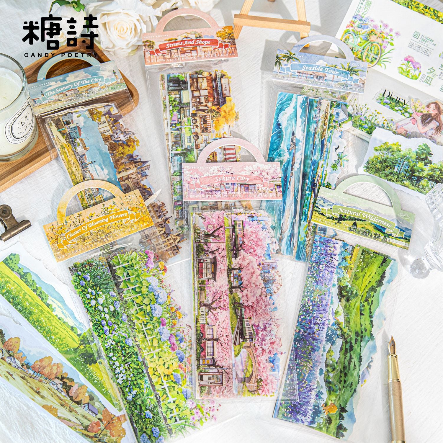 Sugar Poem PET White Ink Strip Sticker Pack - Nature Scenery Series, 10 Pcs - ViktaShop