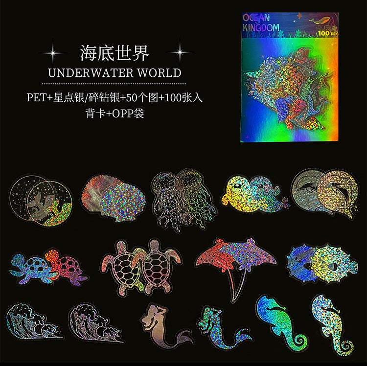 Retro Laser PET Stickers – Transparent Holographic, 100 Pcs - ViktaShop