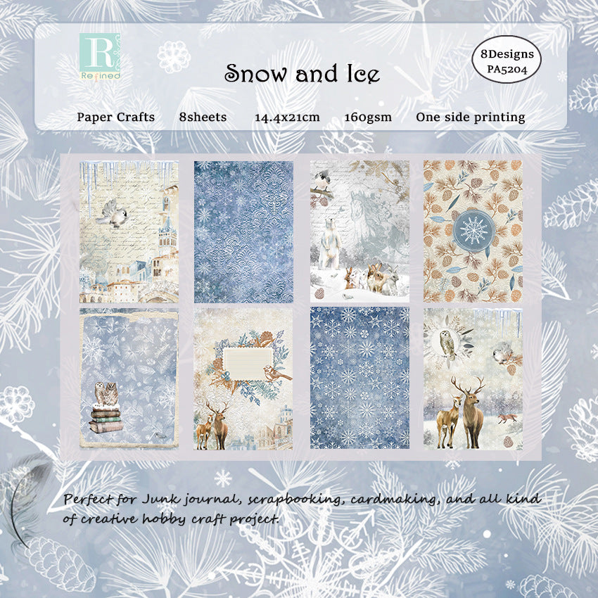 Snow And Ice Pattern Background Paper - 8 Sheets - ViktaShop