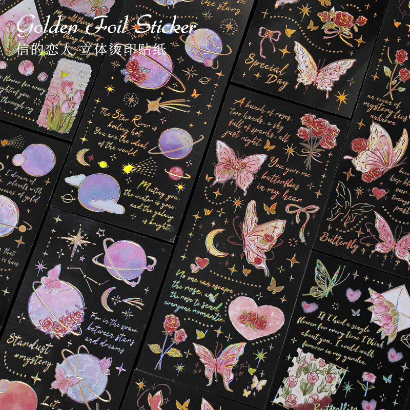 Letter Lover Hot Stamping Stickers – Star River Rose Poem Series, 4 Options