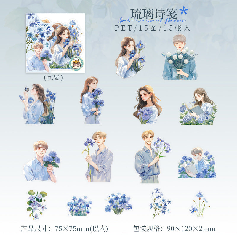 Original Floral Character Pet Stickers 6 Styles 15 psc