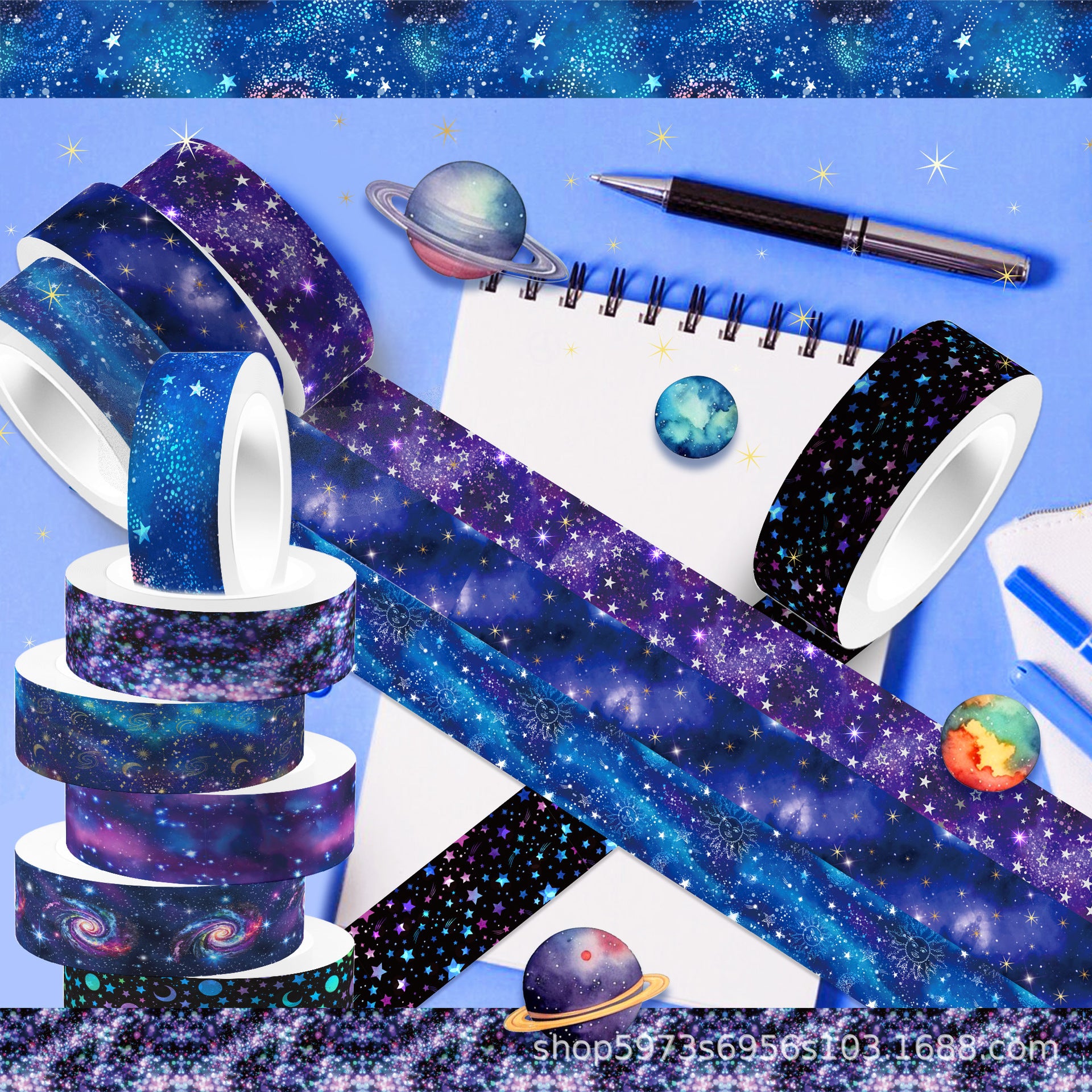 Galaxy & Starry Sky Washi Tape – Transparent Space Theme Roll, 5m - ViktaShop